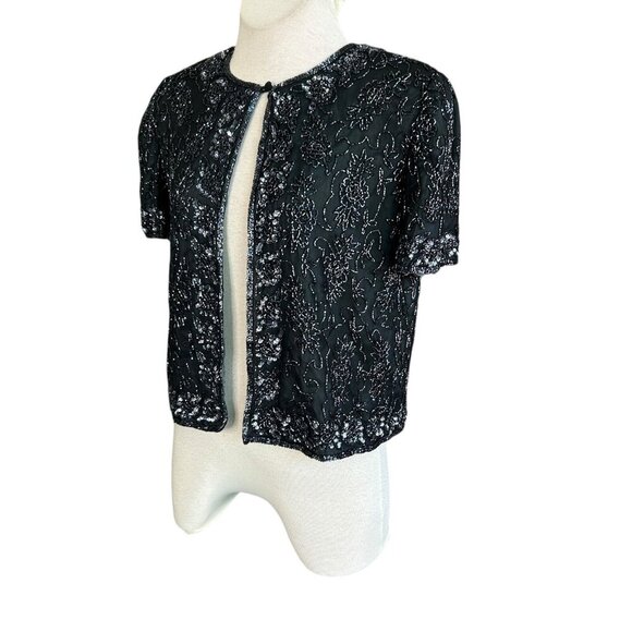 Papell Boutique Evening Navy Blue Beaded 100% Silk Size Medium - Picture 2 of 9